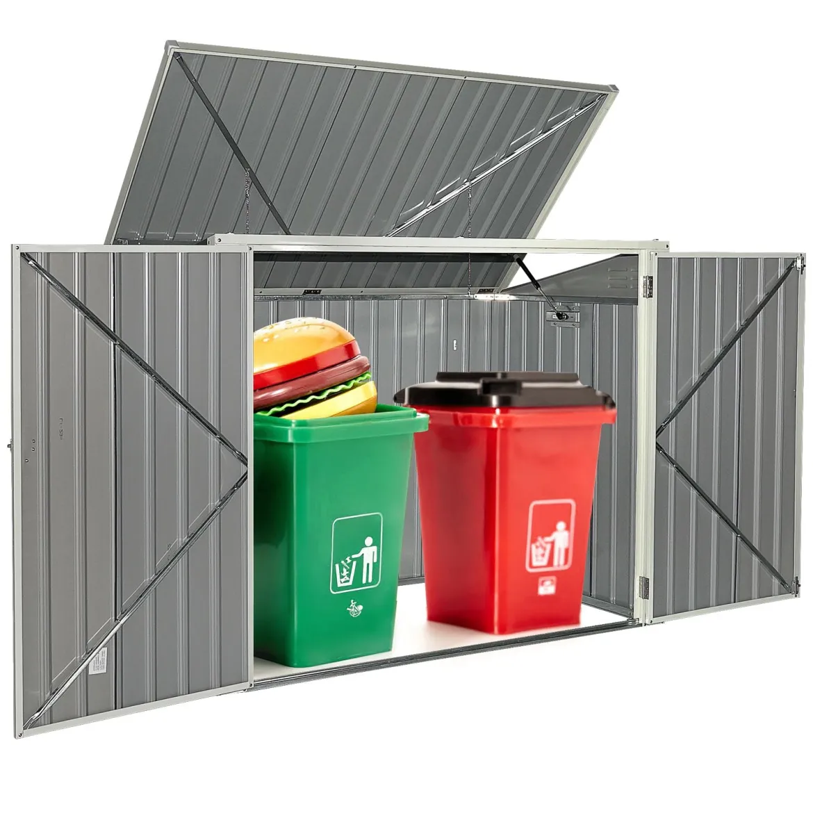 Gartenbox Wasserdicht Mülltonnenbox Garten Gerätebox Metall Dunkelgrau 173 x 97x 134 cm