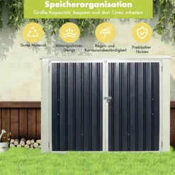 Gartenbox Wasserdicht Mülltonnenbox Garten Gerätebox Metall Dunkelgrau 173 x 97x 134 cm