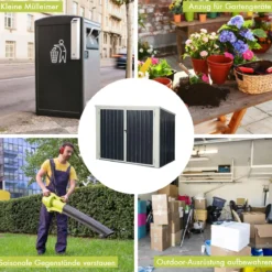Gartenbox Wasserdicht Mülltonnenbox Garten Gerätebox Metall Dunkelgrau 173 x 97x 134 cm
