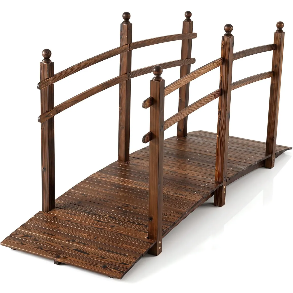 Gartenbrücke aus Tannenholz Bogenbrücke mit Geländer Wetterfest 500kg Tragkraft 230 x 73 x 108 cm