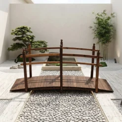 Gartenbrücke aus Tannenholz Bogenbrücke mit Geländer Wetterfest 500kg Tragkraft 230 x 73 x 108 cm