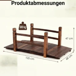 Gartenbrücke aus Tannenholz Bogenbrücke mit Geländer Wetterfest 500kg Tragkraft 125 x 68 x 47 cm