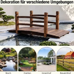 Gartenbrücke aus Tannenholz Bogenbrücke mit Geländer Wetterfest 500kg Tragkraft 125 x 68 x 47 cm