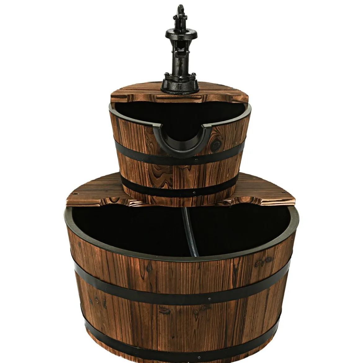 Gartenbrunnen Holz Brunnen Holzbrunnen Holzfass mit Wasserpumpe Ø 44,5cm