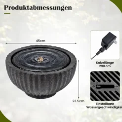 Gartenbrunnen Runder Springbrunnen mit LED Beleuchtung Kleiner Terrassenbrunnen