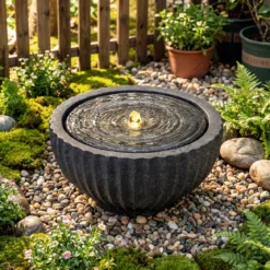 Gartenbrunnen Runder Springbrunnen mit LED Beleuchtung Kleiner Terrassenbrunnen