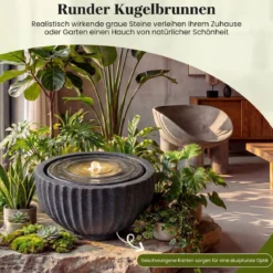 Gartenbrunnen Runder Springbrunnen mit LED Beleuchtung Kleiner Terrassenbrunnen