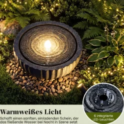 Gartenbrunnen Runder Springbrunnen mit LED Beleuchtung Kleiner Terrassenbrunnen