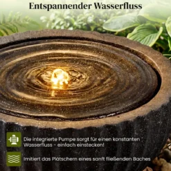 Gartenbrunnen Runder Springbrunnen mit LED Beleuchtung Kleiner Terrassenbrunnen