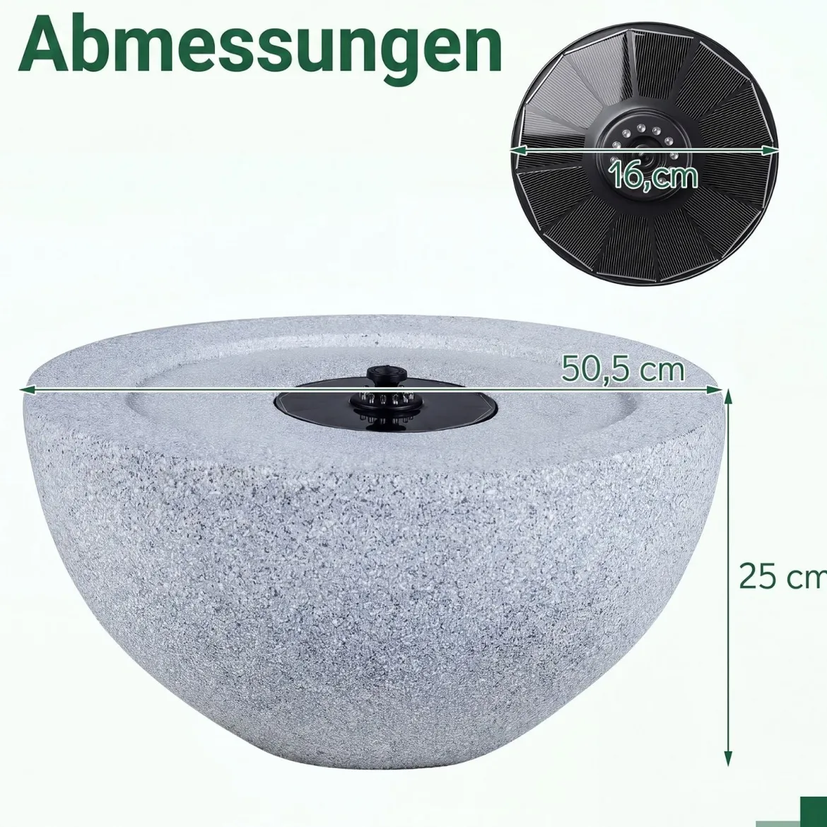 Gartenbrunnen Solarbetriebener Springbrunnen mit LED Beleuchtung und 3 Düsen Terrassenbrunnen