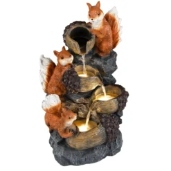 Gartenbrunnen 4-Stufiger Springbrunnen mit LED Beleuchtung und Steinoptik-Finish Terrassenbrunnen