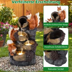 Gartenbrunnen 4-Stufiger Springbrunnen mit LED Beleuchtung und Steinoptik-Finish Terrassenbrunnen