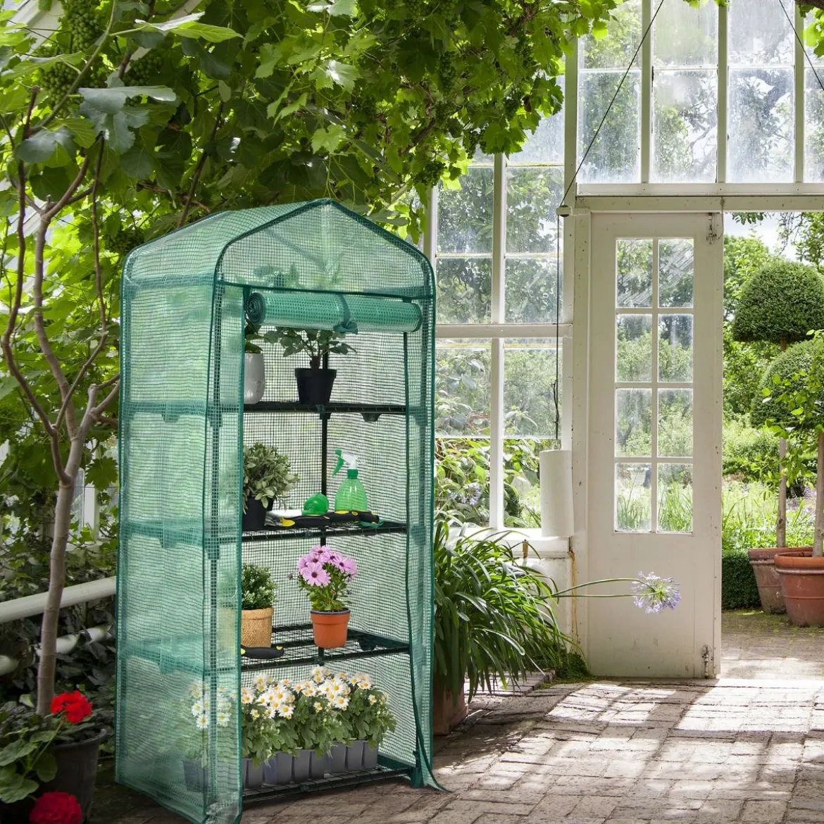 Gartengewächshaus 4-Stöckiges Mini-Gewächshaus 70 x 49 x 159 cm Grün