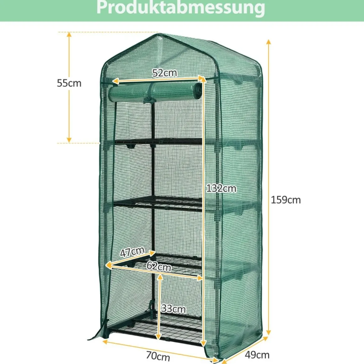 Gartengewächshaus 4-Stöckiges Mini-Gewächshaus 70 x 49 x 159 cm Grün