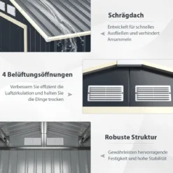 Gartenhaus aus Stahl Multifunktionaler Schuppen 277 x 202 x 191 cm Grau