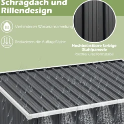 Gartenhaus Metall 163 x 86 cm Geräteschuppen Wetterfest mit abschließbarer Schiebetür & Satteldach