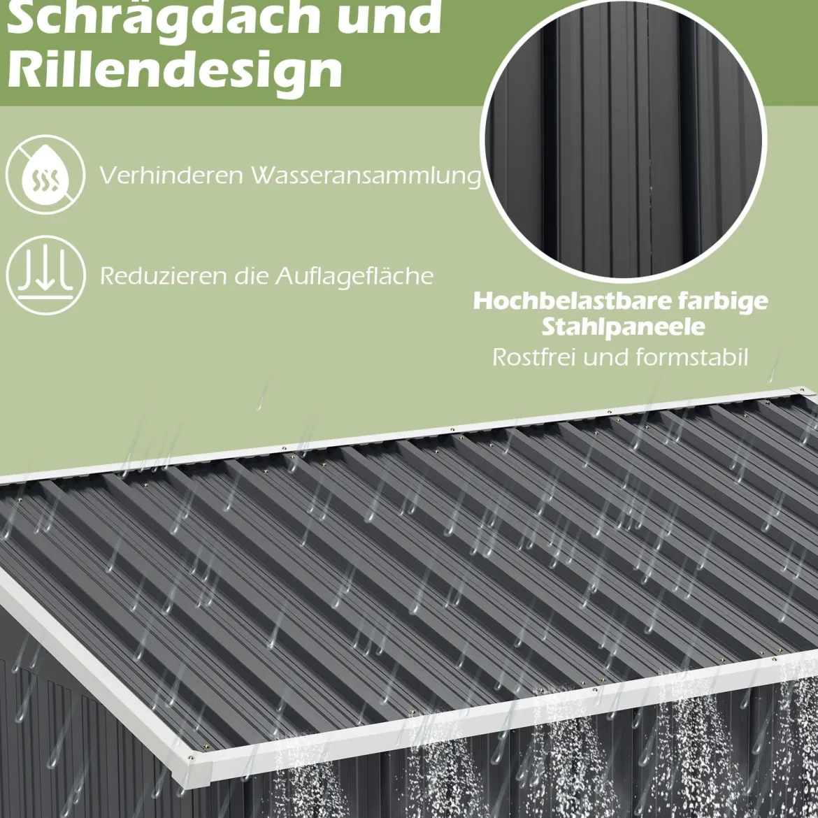 Gartenhaus Metall 163 x 86 cm Geräteschuppen Wetterfest mit abschließbarer Schiebetür & Satteldach