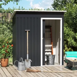 Gartenhaus Metall 163 x 86 cm Geräteschuppen Wetterfest mit abschließbarer Schiebetür & Satteldach