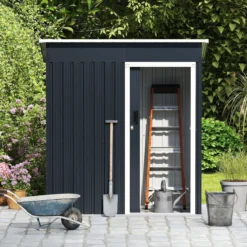 Gartenhaus Metall 163 x 86 cm Geräteschuppen Wetterfest mit abschließbarer Schiebetür & Satteldach