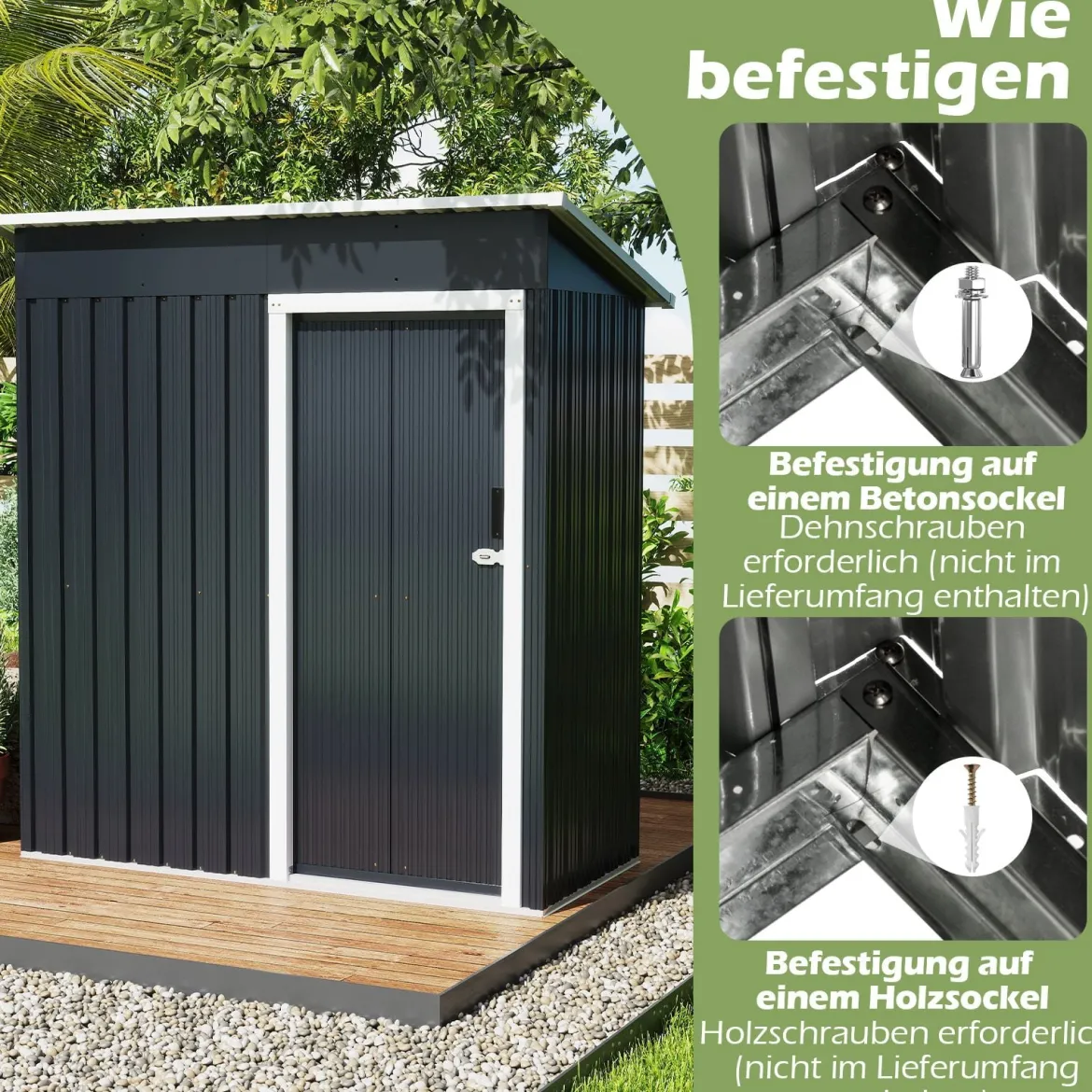 Gartenhaus Metall 163 x 86 cm Geräteschuppen Wetterfest mit abschließbarer Schiebetür & Satteldach