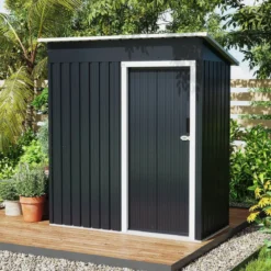 Gartenhaus Metall 163 x 86 cm Geräteschuppen Wetterfest mit abschließbarer Schiebetür & Satteldach