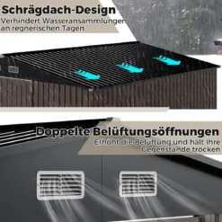 Gartenhaus Metall 350 x 350 x 198 cm Gerätehaus mit Schrägdach & 4 Belüftungsöffnungen Grau