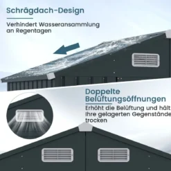 Gartenhaus Metall 182 x 129 x 197 cm | 3,25 m³ Gerätehaus mit Schrägdach Dunkelgrau