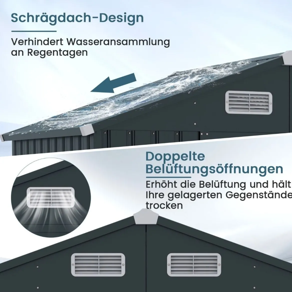 Gartenhaus Metall 182 x 129 x 197 cm | 3,25 m³ Gerätehaus mit Schrägdach Dunkelgrau