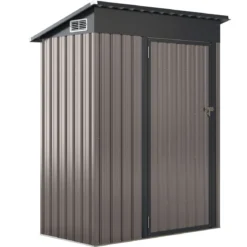 Gartenhaus Metall 150 x 90,5 x 185 cm 1,5 m³ Gerätehaus mit Pultdach Braun/Grün/Hellgrau/Dunkelgrau