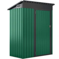 Gartenhaus Metall 150 x 90,5 x 185 cm 1,5 m³ Gerätehaus mit Pultdach Braun/Grün/Hellgrau/Dunkelgrau