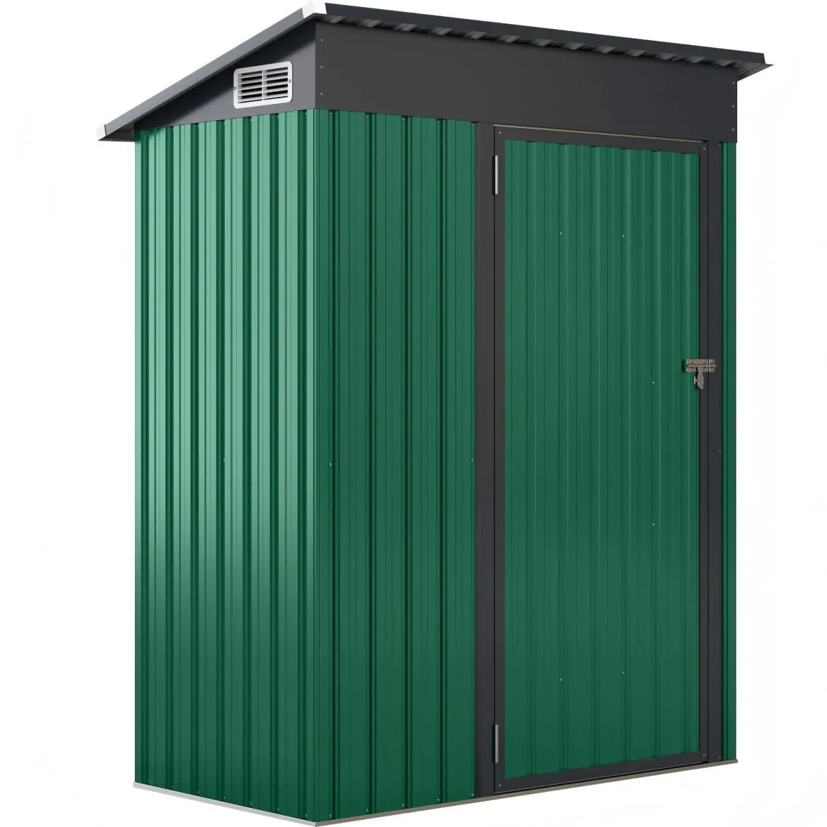 Gartenhaus Metall 150 x 90,5 x 185 cm 1,5 m³ Gerätehaus mit Pultdach Braun/Grün/Hellgrau/Dunkelgrau