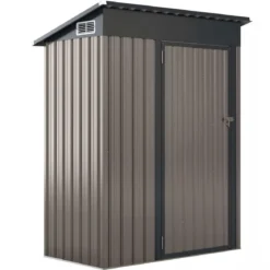 Gartenhaus Metall 150 x 90,5 x 185 cm 1,5 m³ Gerätehaus mit Pultdach Braun/Grün/Hellgrau/Dunkelgrau