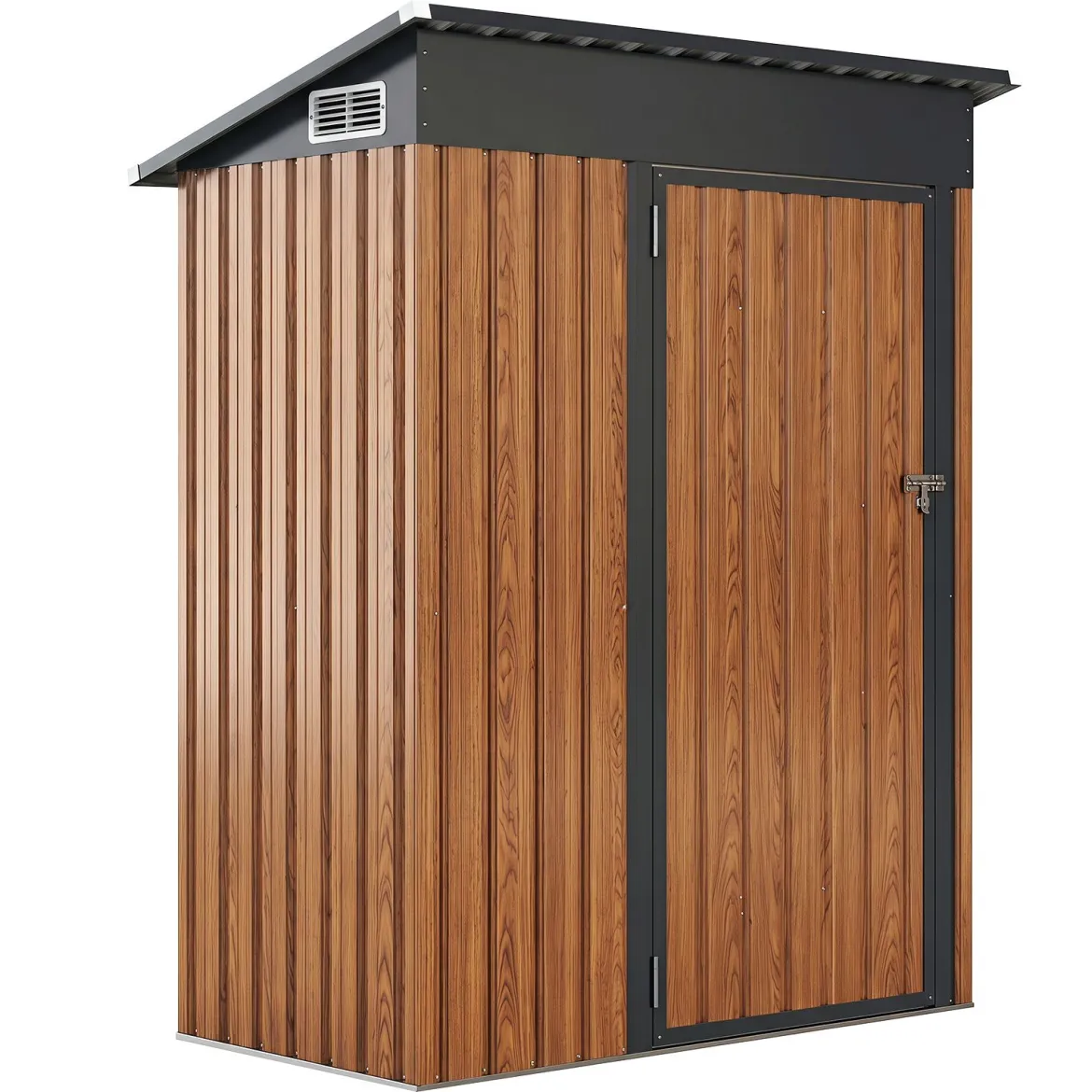 Gartenhaus Metall 150 x 90,5 x 185 cm 1,5 m³ Gerätehaus mit Pultdach Braun/Grün/Hellgrau/Dunkelgrau