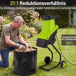 Gartenhäcksler Elektrisch 2500W Messerhäcksler für Äste bis 45 mm 21:1 Häckselverhältnis Grün