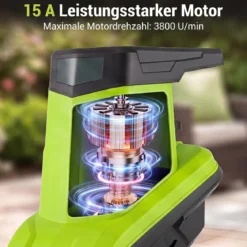 Gartenhäcksler Elektrisch 2500W Messerhäcksler für Äste bis 45 mm 21:1 Häckselverhältnis Grün
