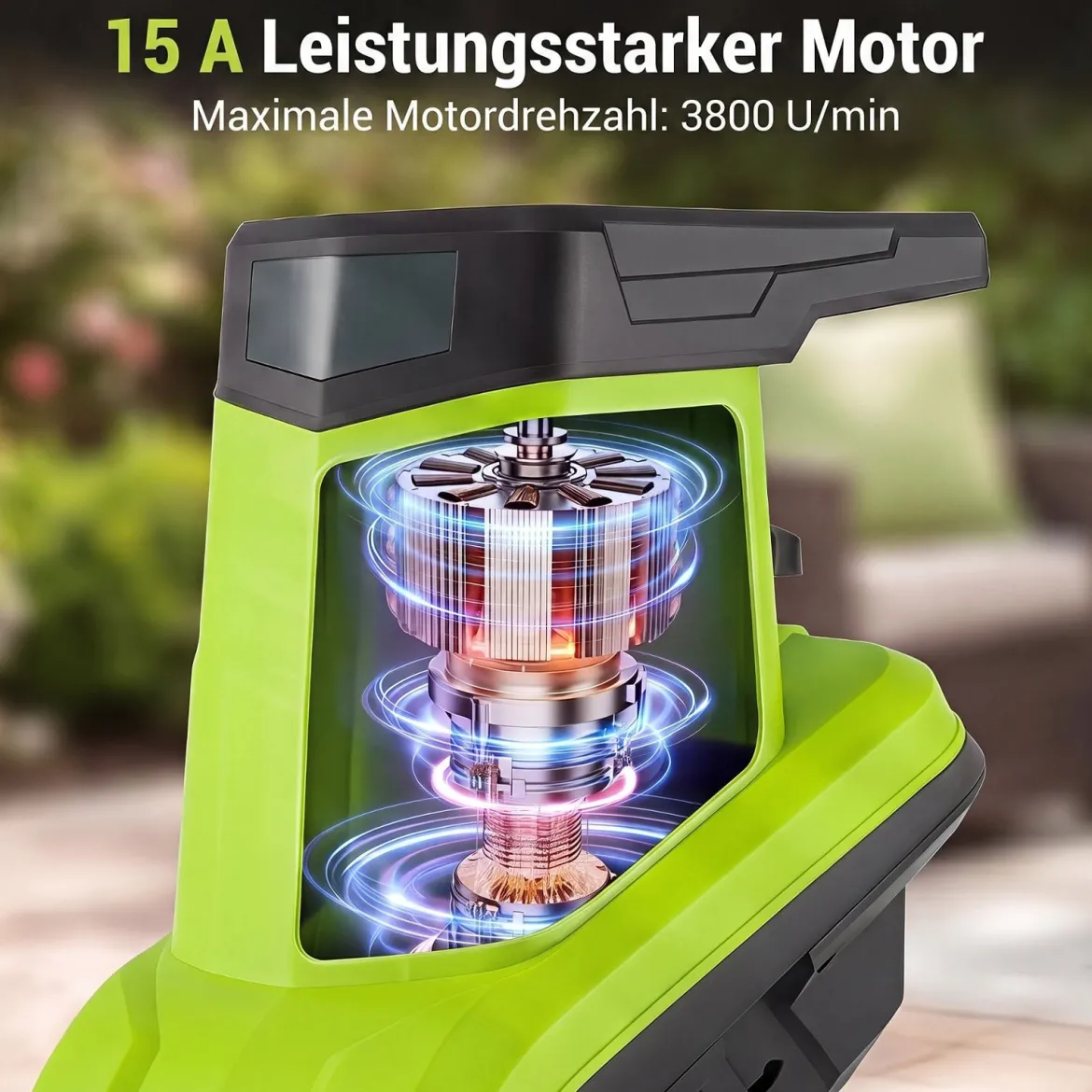 Gartenhäcksler Elektrisch 2500W Messerhäcksler für Äste bis 45 mm 21:1 Häckselverhältnis Grün