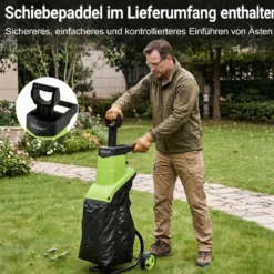 Gartenhäcksler Elektrisch 2500W Messerhäcksler für Äste bis 45 mm 21:1 Häckselverhältnis Grün