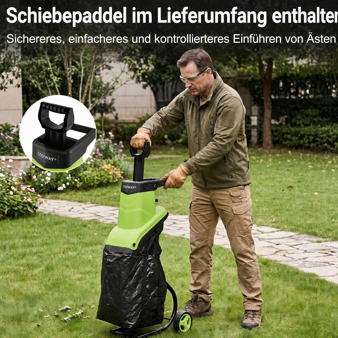 Gartenhäcksler Elektrisch 2500W Messerhäcksler für Äste bis 45 mm 21:1 Häckselverhältnis Grün