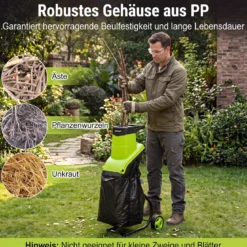 Gartenhäcksler Elektrisch 2500W Messerhäcksler für Äste bis 45 mm 21:1 Häckselverhältnis Grün