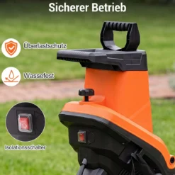 Gartenhäcksler Elektrisch 2500W Messerhäcksler für Äste bis 45 mm 21:1 Häckselverhältnis Orange