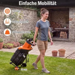 Gartenhäcksler Elektrisch 2500W Messerhäcksler für Äste bis 45 mm 21:1 Häckselverhältnis Orange