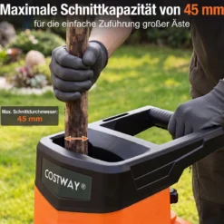 Gartenhäcksler Elektrisch 2500W Messerhäcksler für Äste bis 45 mm 21:1 Häckselverhältnis Orange