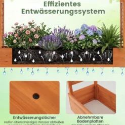 Gartenhochbeet mit Rankgitter freistehender Pflanzkasten aus Fichtenholz mit Hängedach Orange 220 x 35 x 114 cm