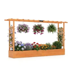 Gartenhochbeet mit Rankgitter freistehender Pflanzkasten aus Fichtenholz mit Hängedach Orange 220 x 35 x 114 cm