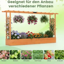 Gartenhochbeet mit Rankgitter freistehender Pflanzkasten aus Fichtenholz mit Hängedach Orange 220 x 35 x 114 cm