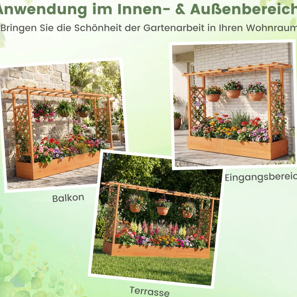 Gartenhochbeet mit Rankgitter freistehender Pflanzkasten aus Fichtenholz mit Hängedach Orange 220 x 35 x 114 cm