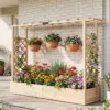 Gartenhochbeet mit Rankgitter freistehender Pflanzkasten aus Fichtenholz mit Hängedach Natur 220 x 35 x 114 cm