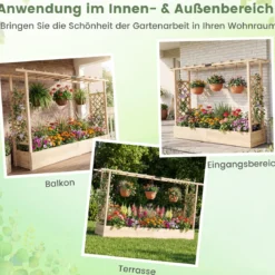 Gartenhochbeet mit Rankgitter freistehender Pflanzkasten aus Fichtenholz mit Hängedach Natur 220 x 35 x 114 cm