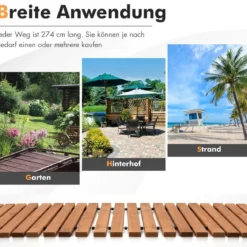 Garten-Holzweg 245 x 55 x 2 cm Ausrollbarer Witterungsbeständiger Gerader Gehweg im Freien