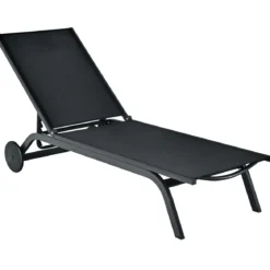 Gartenliege Liegestuhl Aluminium-Chaiselongue Patio Liegestuhl mit verstellbarer Rückenlehne Schwarz